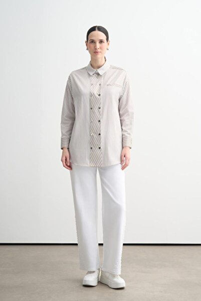 Moodbasic YENİ KADIN ÇİZGİLİ ÇIT ÇIT DETAYLI GÖMLEK MB11.308