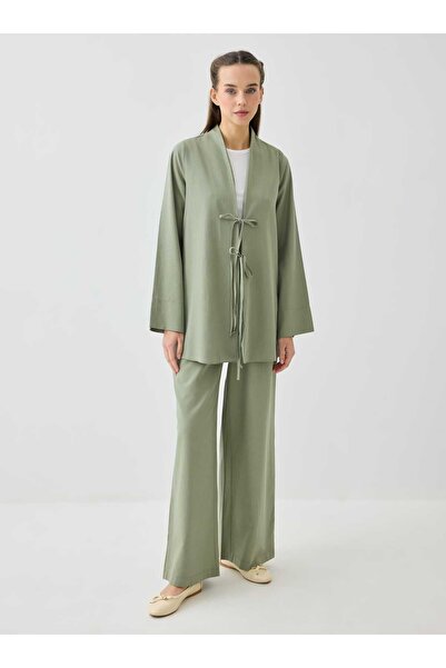 Benin Tie-Detail Tunic & Trousers Double Linen Set - Çağla -