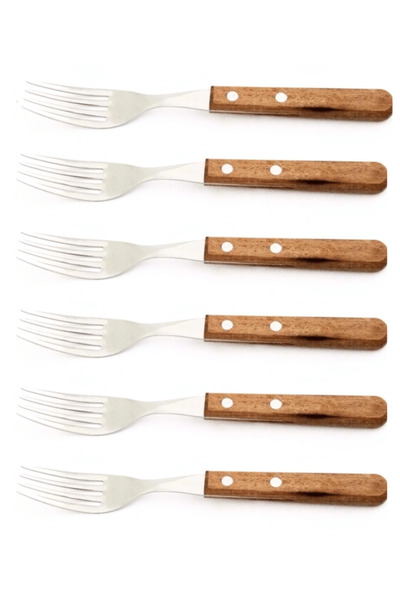 Jenisa 6-Piece Stainless Steel Dinner Fork Set with Wooden Handles – Fork Tab...