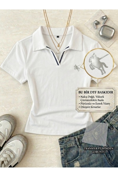 KVİNS Soul Renkli Polo Yaka Dtf Baskılı Bluz