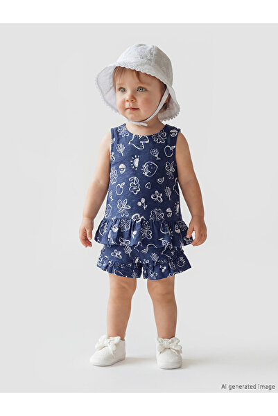 LC Waikiki Purple Floral Patterned Baby Girl Set