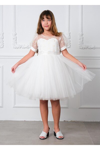 SUBU TASARIM Balloon Sleeve Skirt Tulle Belted Girls Graduation Evening Dress...