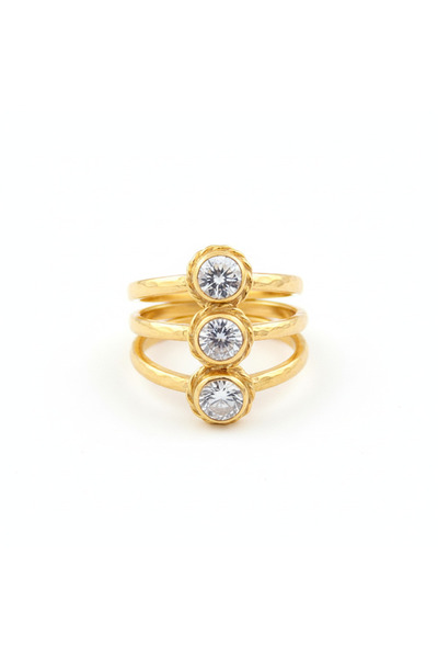 makeitbylove Sultan Beyaz Topaz 3 lü Gümüş yüzük seti 24 Ayar Altın Kaplama S...