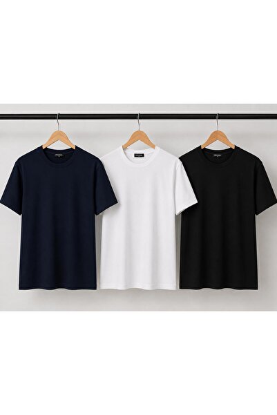 Kuraff Giyim Unisex Basic 3-Pack Cotton Solid Color T-Shirt