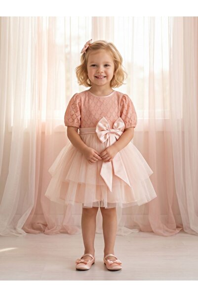 Cherrys Bebek Girls' Evening Dress with Lace and Tulle Ribbon
