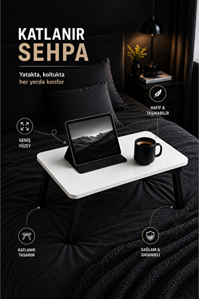 Atlanta Home Luna Katlanır Laptop Sehpası Yatak ve Koltuk Sehpası Seyyar Kahv...