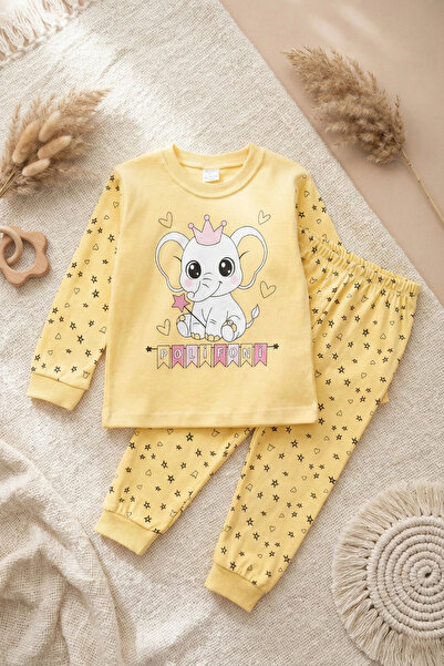 Babydonat Crown Elephant Patterned 100% Cotton Girls' Pajama Set
