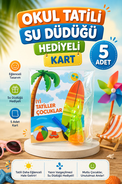 Sticker Ekspres 5 Adet Okul Yaz Tatili Kanarya Kuş Sesli Su Düdüğü Hediyeli P...