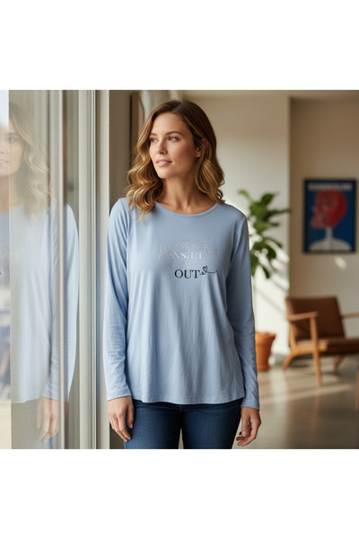 esmara Women's Light Blue "Inside & Out" Long Sleeve Tee