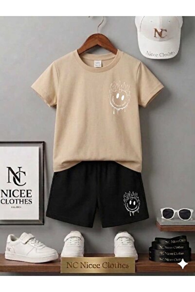NC Nicee Clothes Summer Children's T-Shirt Shorts Unisex (Smile Face Drawing ...