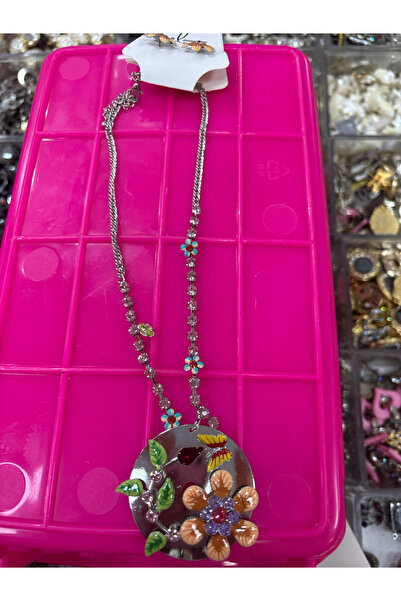 ELUNE İSTANBUL Milano Colorful Flower Figured Stone Long Necklace Earring Set