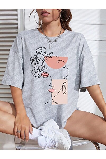 classy moda Άνετη εφαρμογή, Oversize, Μίνιμαλ μπλούζα με στάμπα μπροστά, κοντ...