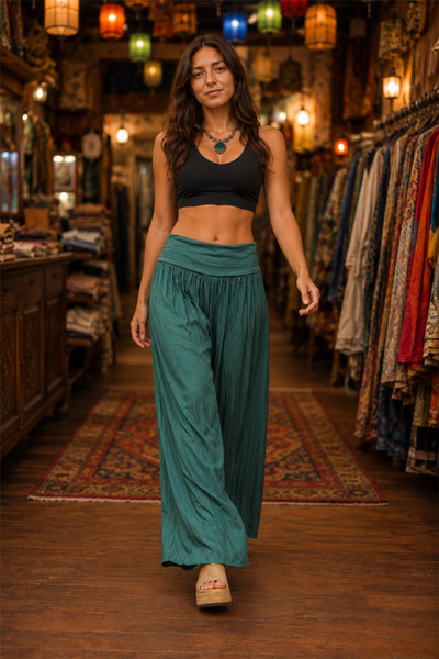 Miss Boheme Emerald Green Color Silk Trousers
