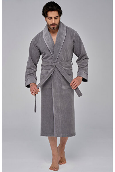 Nuşa Men's Shawl Collar Striped Bamboo Cotton Men's Robe