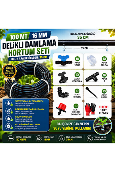 Sertsan Delikli 16 mm Damlama Hortum Seti 100 MT 35 cm Aralıklı