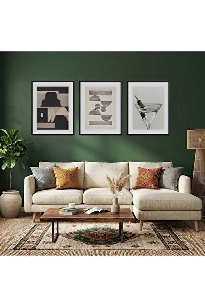 KOLAJTASARIM Set de 3 tablouri din lemn cu model abstract Martini Trio, cu ra...