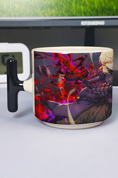 ZipZap كوب سيراميك فاخر مطبوع عليه Fate Anime (قطعة واحدة) على شكل حرف T بمقب...