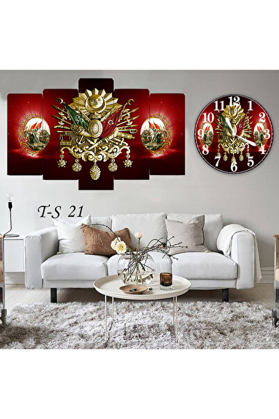 BellaaaModa Osmanlı temalı Dekoratif Desenli Mdf Tablo 5 Parça Set ve Saatli ...