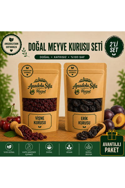 Anadolu Şifa Harput Vişne Kurusu & Erik Kurusu Çekirdekli (2 × 200 g) Doğal v...