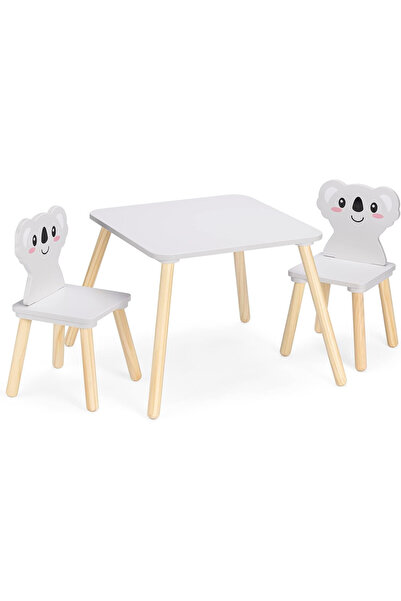 Navaris Set masă pentru copii cu 2 scaune, din lemn de pin și MDF, model koal...