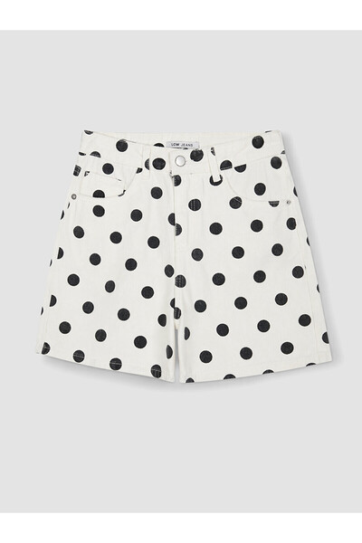 LC Waikiki Nevavm High Waist Polka Dot Women's Jean Shorts with Difference