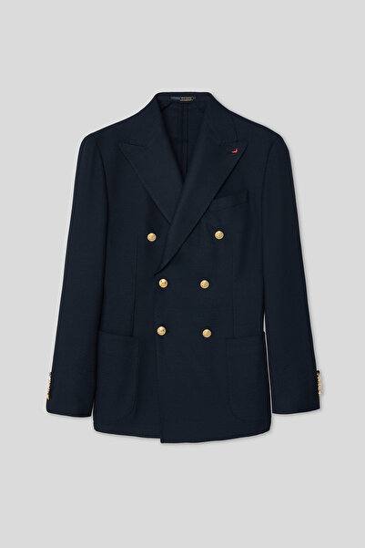 D'S Damat Ds Damat Regular Fit Navy Blue Dobby Fabric Jacket