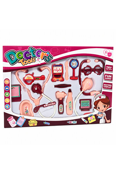 Bebelul Set doctor copii cu accesorii medicale, stetoscop si ochelari roz 3+ ani