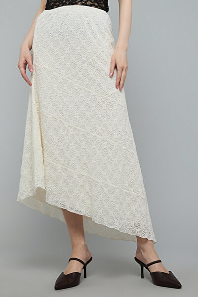 R&B Laced Asymmetric Skirt with Elastic Waist