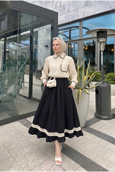 ATABEY MODA EFZ GİYİM DANTEL VE FIRFIR DETAYLI VUAL ETEK