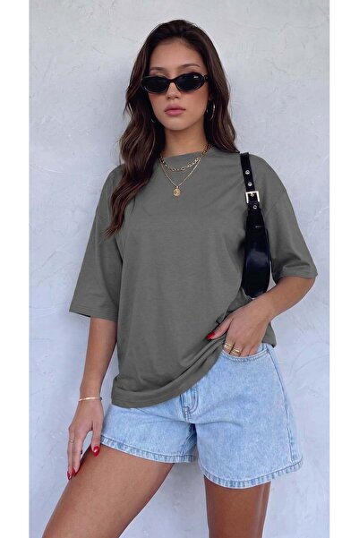 VACHT Women's oversized casual t-shirt - basic plain unprinted grey