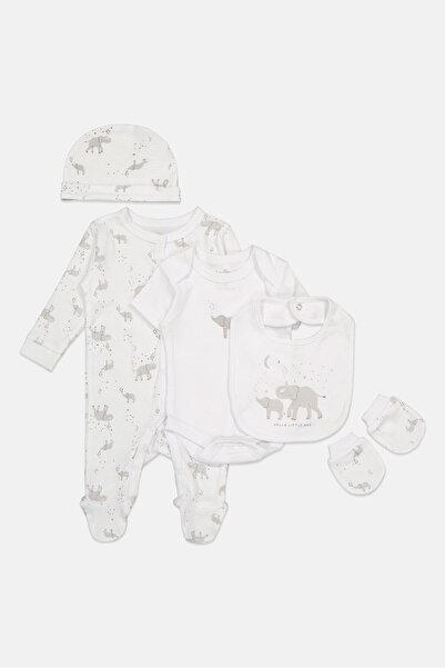 Rock A Bye Baby Boutique طقم للأولاد الصغار مكون من 5 قطع: بودي سوت بطبعات جرافيك ومريلة، متعدد الألوان