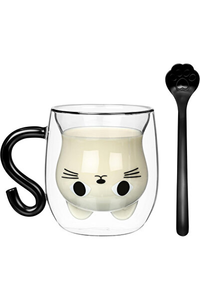 Belle Vous Insulated mug, made of borosilicate glass, cat design, double-wall...