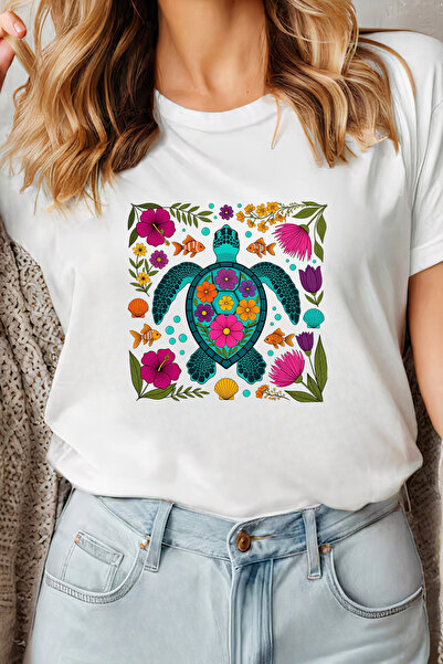 Sarah's Boutique Women's T-shirt – 100% cotton – Turtle Floral