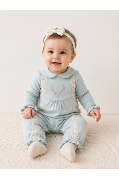 bebekyol Diana Heart Embroidered Baby Girl Jumpsuit