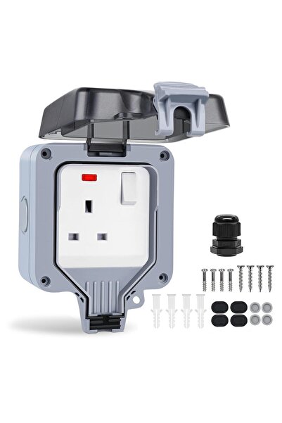 topex NAWOKEENY Outdoor Socket, IP66 Weatherproof Outdoor Switched Power Sock...