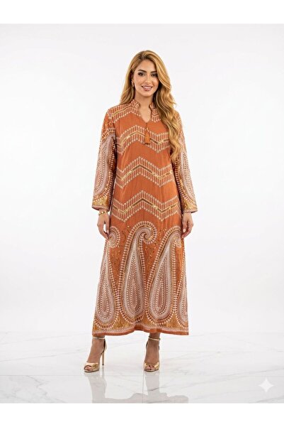 sea gulf Women's Full Embroidered Jalabiya with Hebbat at Neckline