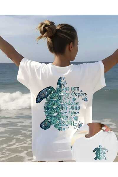 Panda Baskı Tekstil Turtle Printed Special Design Oversize Tshirt