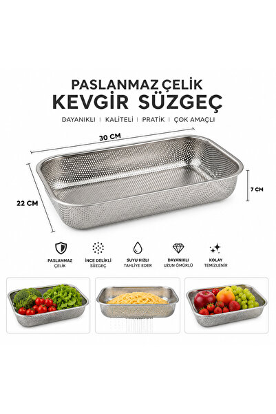 DİES İnox Paslanmaz Çelik Kevgir Süzgeç Meyve Sebze Yıkama ve Makarna Süzme S...