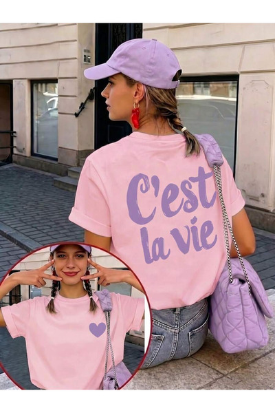 OVER HEAD Tricou supradimensionat cu imprimeu C'est La Vie pentru femei
