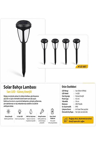 intercamp 🌞 4'lü Solar Bahçe Lambası Sarı LED Güneş Enerjili Yol ve Peyzaj A...