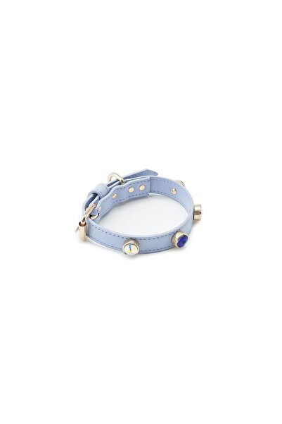 TheTailor Stone Detailed Blue Leather Collar