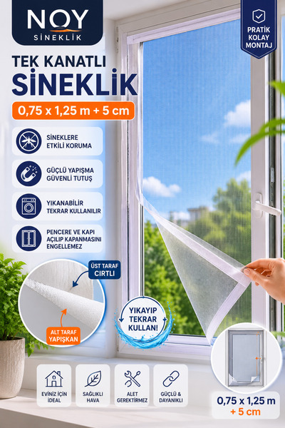 NOY Sineklik Pencere Sinekliği Yapışkanlı Cırtlı Sinek Perdesi Yıkanabilir Te...