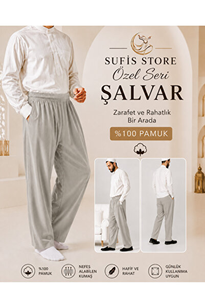 SufiStore Erkek Rahat Kesim Beli Lastikli Cepli Hac ve Umre %100 pamuk Şalvar...