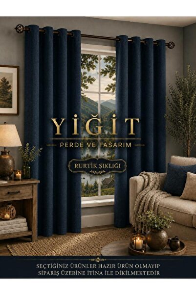YİĞİT PERDE TASARIM Dark Blue 1/2 Sheer Rustic Eyelet Island Velvet Textured ...
