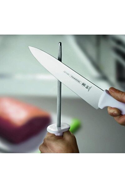 TRAMONTINA 3-piece knife and sharpener set with stainless steel blade and whi...