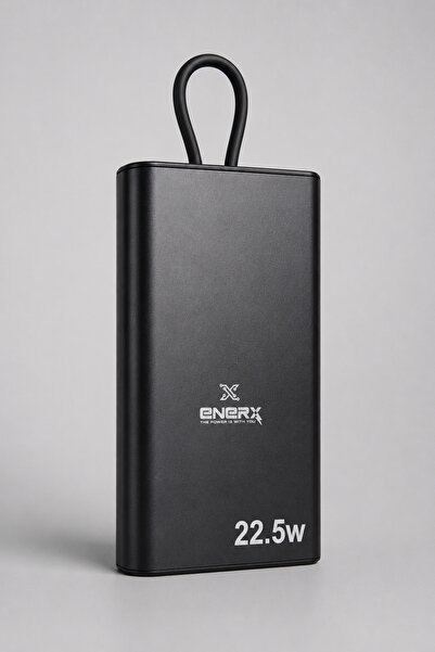 ENERX ENR-P10MTK Powerbank 10000 Mah 22.5W Hızlı Şarj, Dahili Type-C Kablolu Yeni Nesil Metal Kasa Taşınabilir Şarj Cihazı Siyah