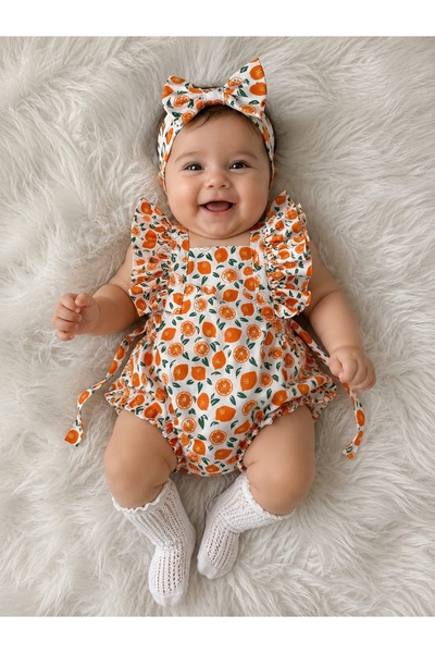 Dizaynbyasena Photo Shoot Baby Girl Romper Orange