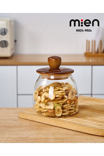 MİEN 700ml Acacia Lid Borosilicate Glass Jar 2 Pieces