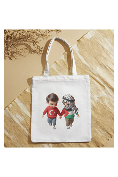 ALPŞAN TİCARET Palestinian Solidarity Bag Flag Printed Bag Beige Bag