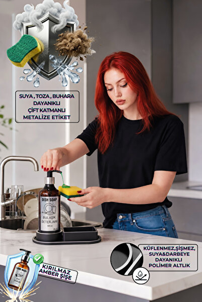 Mekvia Bulaşık Süngeri Bölmeli Bulaşık Deterjanlık Seti - Kırılmaz Amber Şişe...